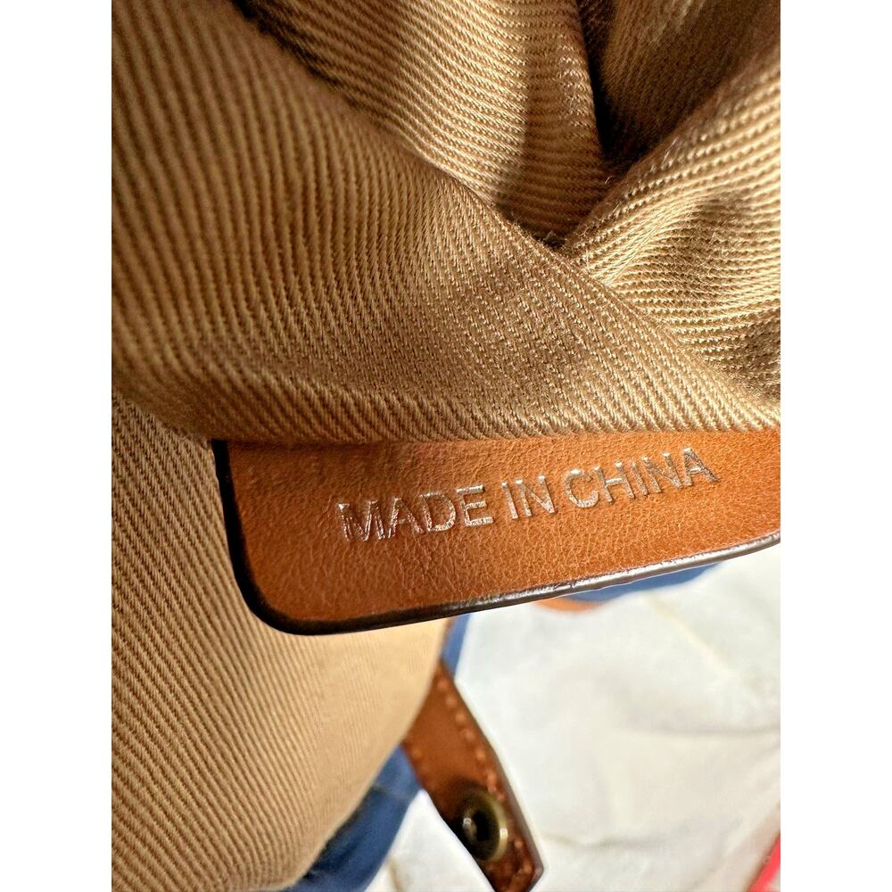 Burberry Blue Cotton Canvas Backpack Rucksack ~ Brown Leather Trim~ Drawstring - Picture 8 of 11
